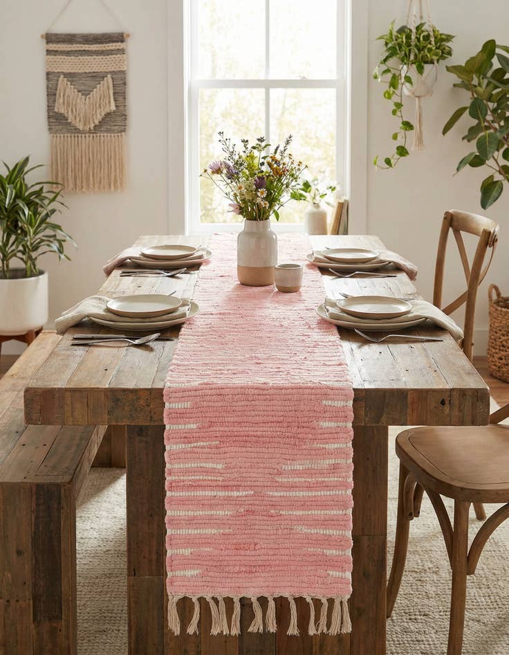 Detail image of 1' 2 x 10'  Hand Woven Chindi Cotton Table Runner Rug