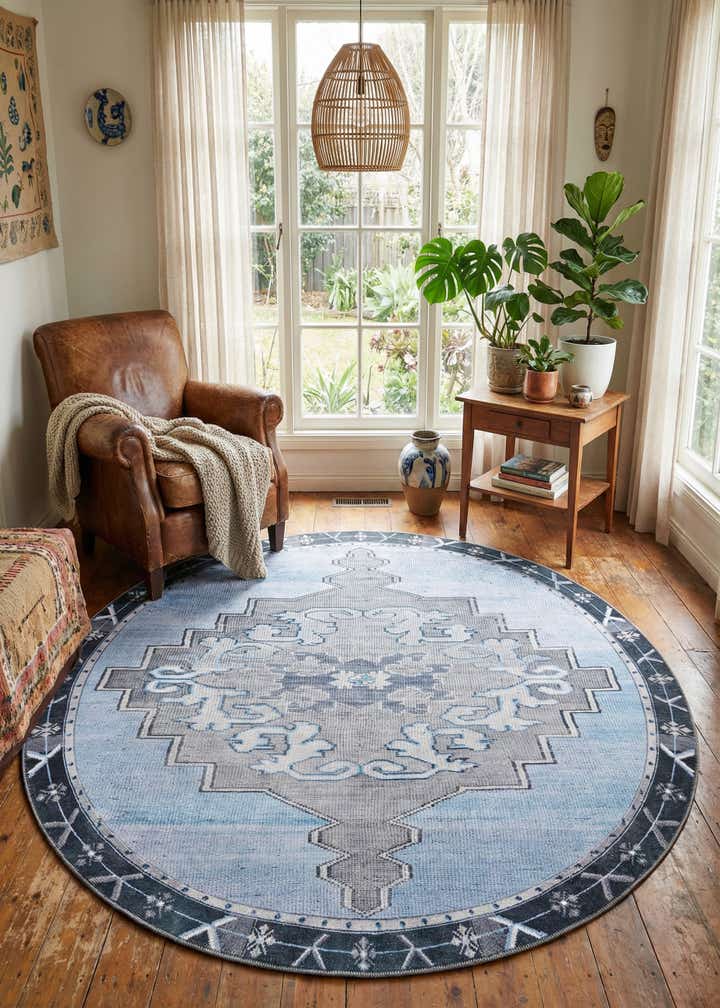 7' 7 x 7' 7 Washable Timeless Round Rug