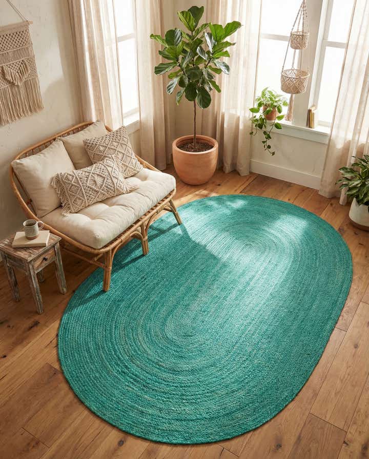 5' 1 x 8' Handmade Braided Jute Oval Rug