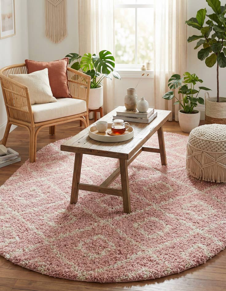 Detail image of 5' 3 x 8' Trellis Shag Oval Rug