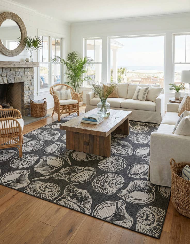 Detail image of 13' x 13' Washable Coastal Indoor / Outdoor Square Rug