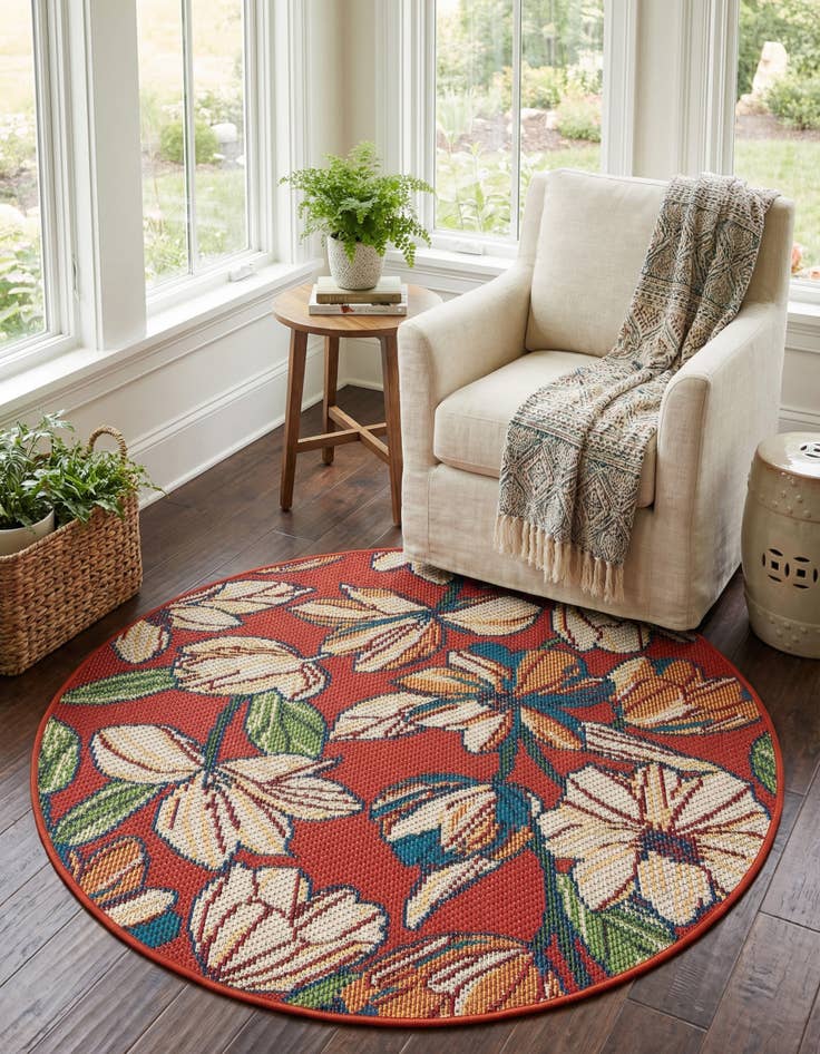 Detail image of 4' x 4'  Washable Baja Indoor / Outdoor Round Rug