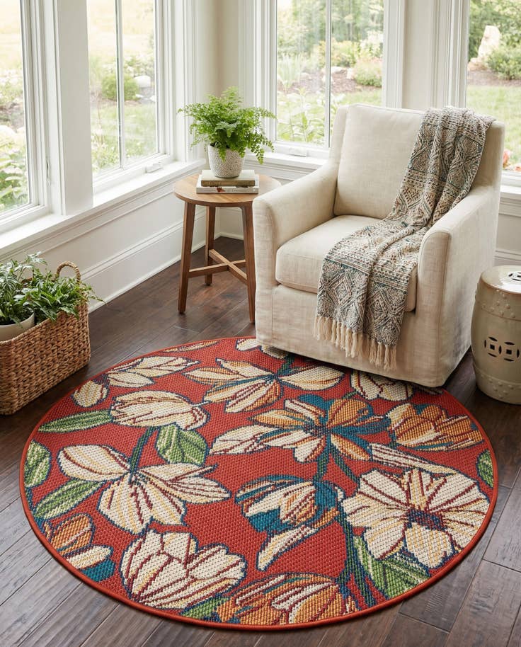 Detail image of 4' x 4' Easy-Clean Baja Indoor / Outdoor Round Rug
