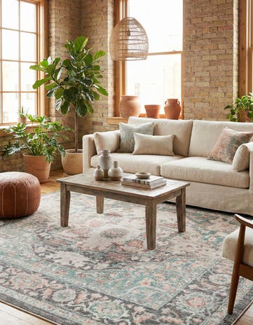 Gray and Sage Green Madeline Vintage Square Rug