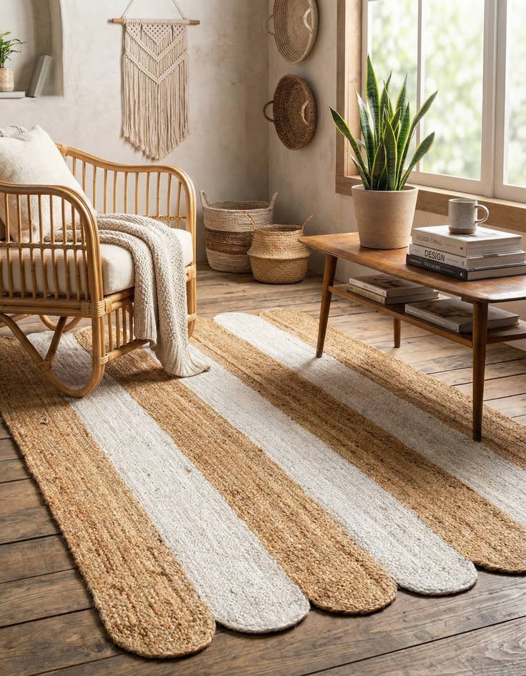 Detail image of 4' 1 x 6' 1 Handmade Scallop Braided Jute Rug