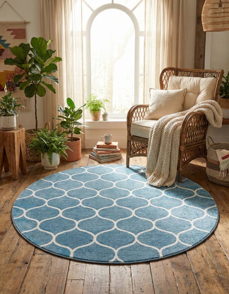 Detail image of 5' 3 x 5' 3 Lattice Frieze Round Rug