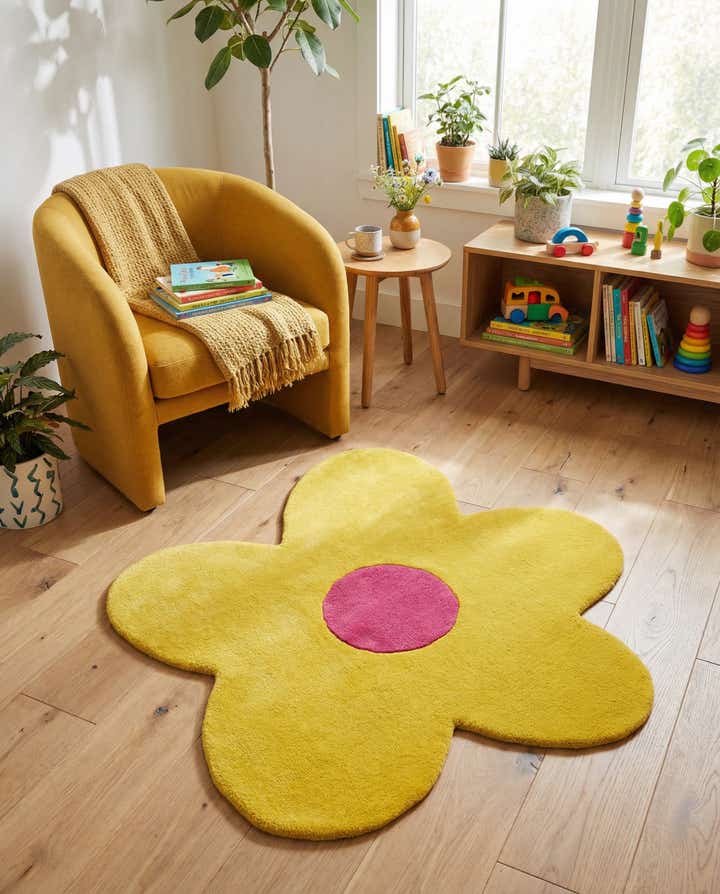 4' 1 x 4' 1 Happy Rugs Funky Flower Wool Round