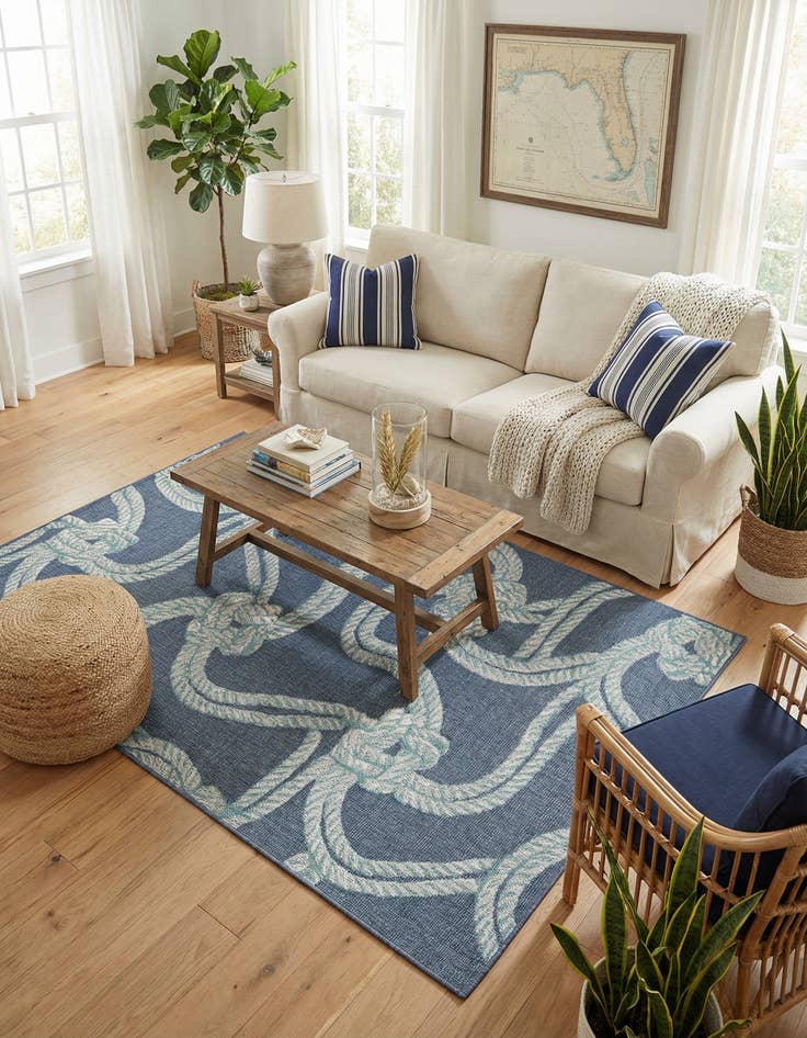 Detail image of 5' 3 x 8' Easy-Clean Coastal Indoor / Outdoor Rug