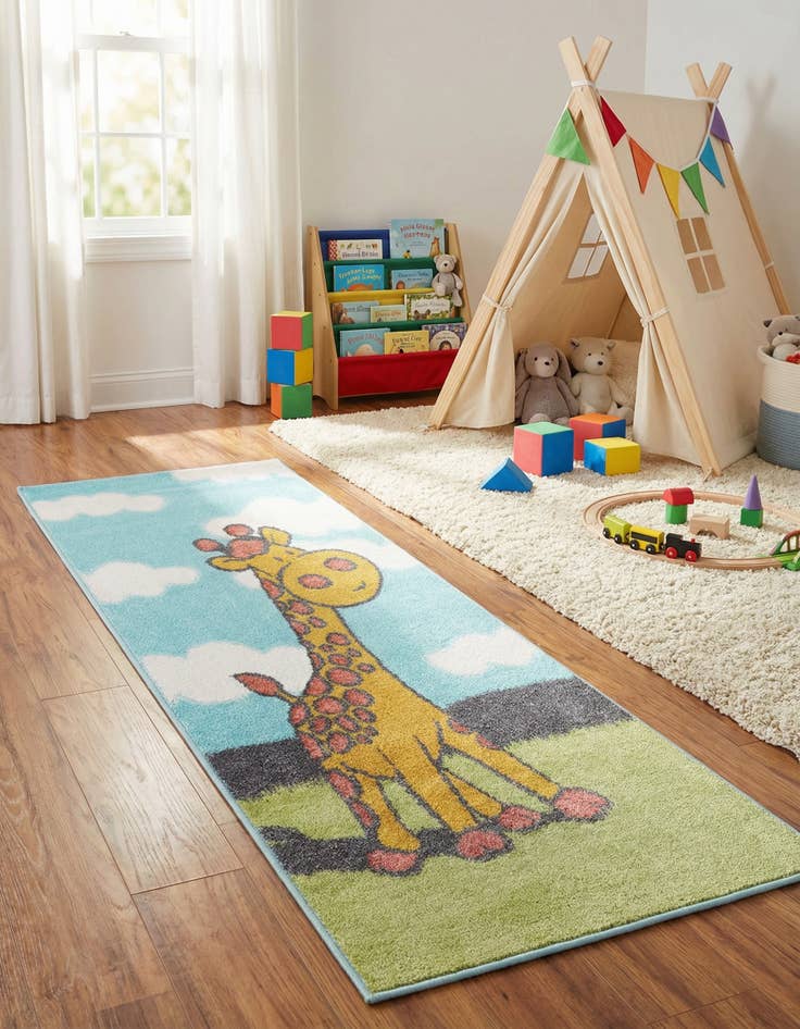 Detail image of 2' 2 x 5' 1 Giraffe Whimsy Kids Runner Rug