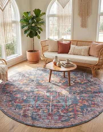 Navy Blue Washable Maahru Round Rug