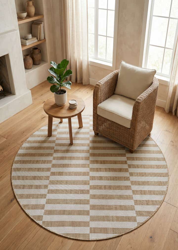 5' 3 x 5' 3 Easy-Clean Striped Indoor / Outdoor Round Rug