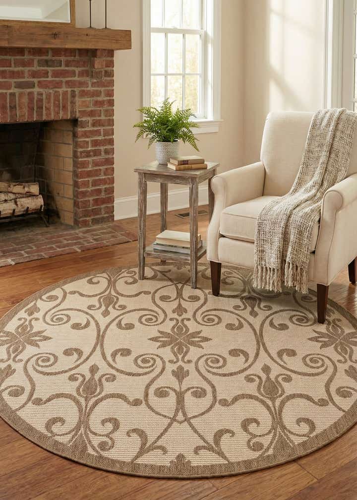 6' x 6' Easy-Clean Botanical Indoor / Outdoor Round Rug
