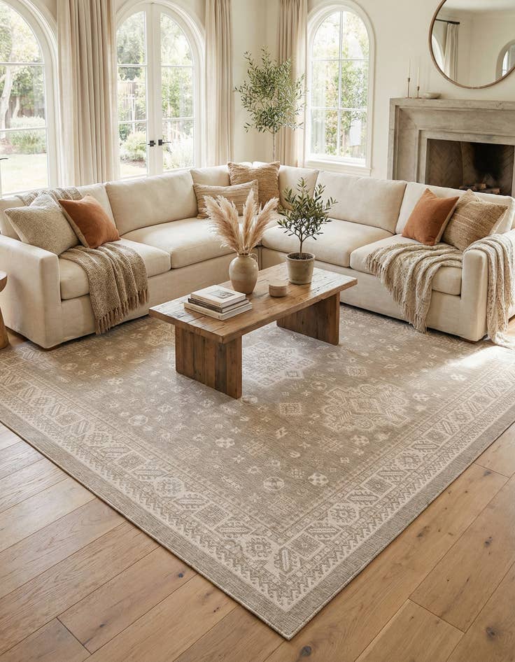 Detail image of 13' x 13'  Washable Aztec Indoor / Outdoor Square Rug