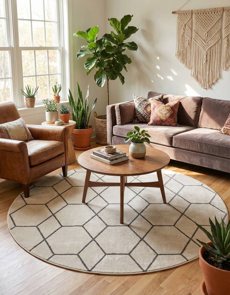 Detail image of 7' 10 x 7' 10 Lattice Frieze Round Rug