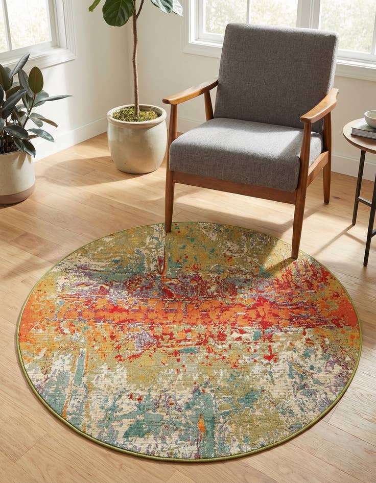 Detail image of 4' x 4'  Washable Modern Indoor / Outdoor Round Rug