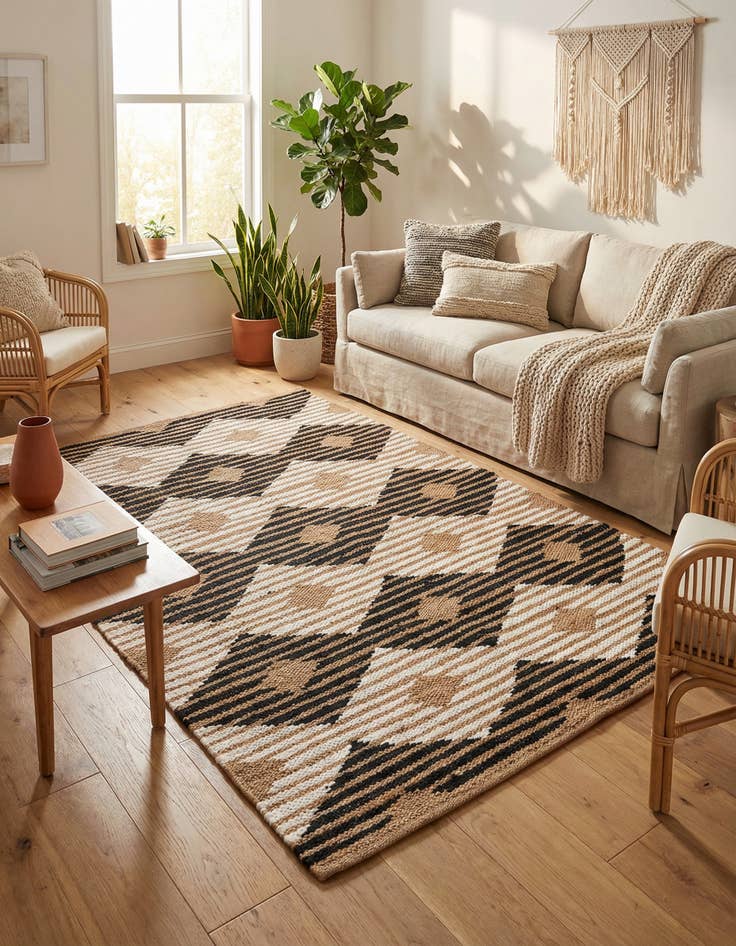 Detail image of 6' 1 x 9' Hand Woven Chindi Jute Rug