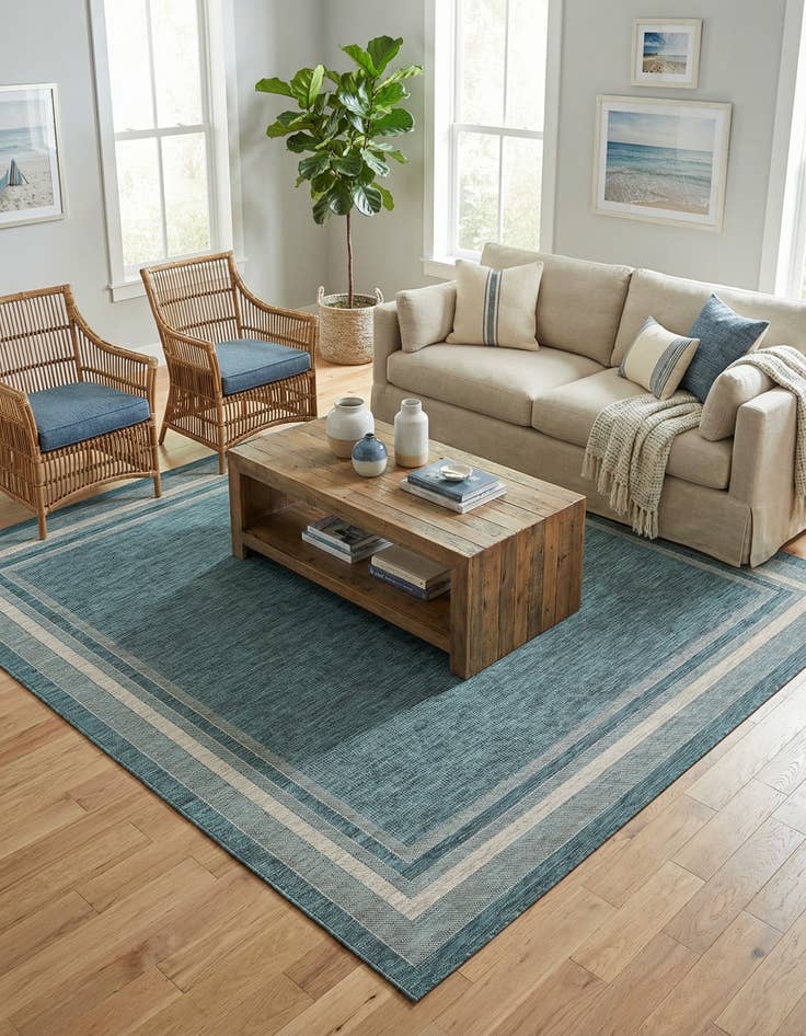 Detail image of 10' x 10'  Washable Border Indoor / Outdoor Square Rug