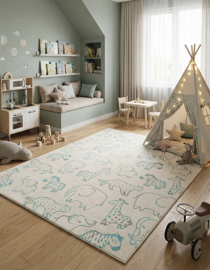 Detail image of 7' 10 x 10' Animals Whimsy Kids Rug
