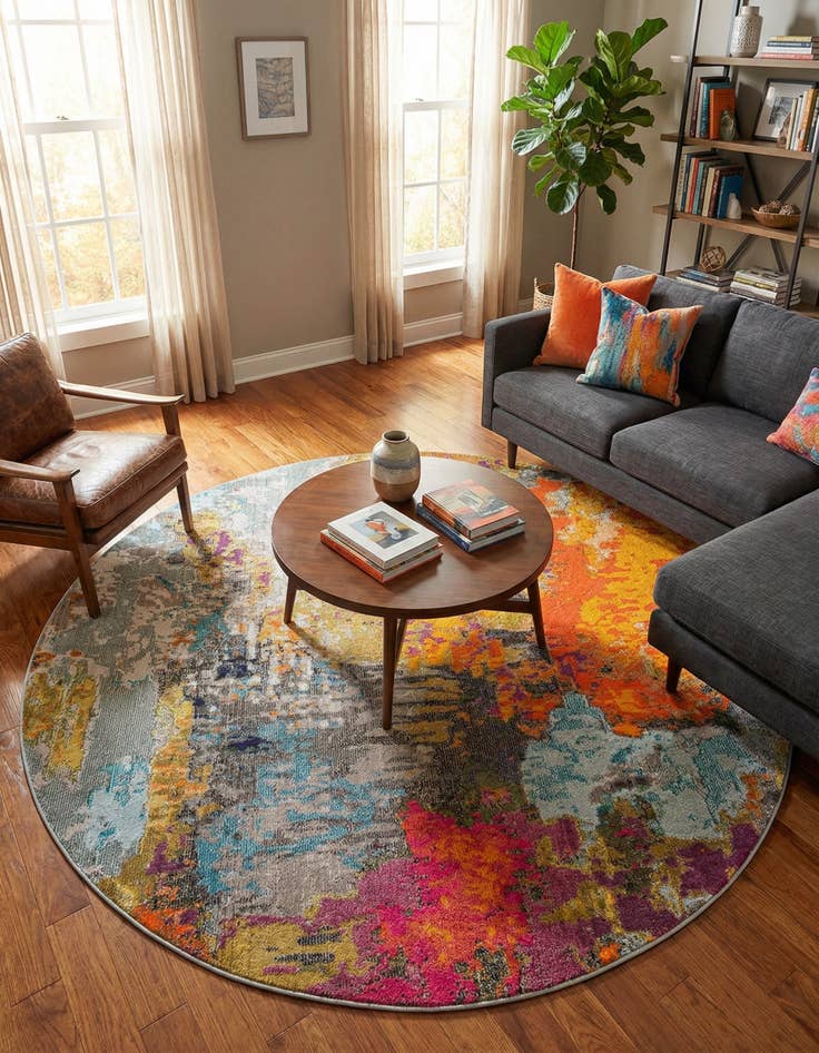 Detail image of  7' x 7'  Washable Vivid Round Rug