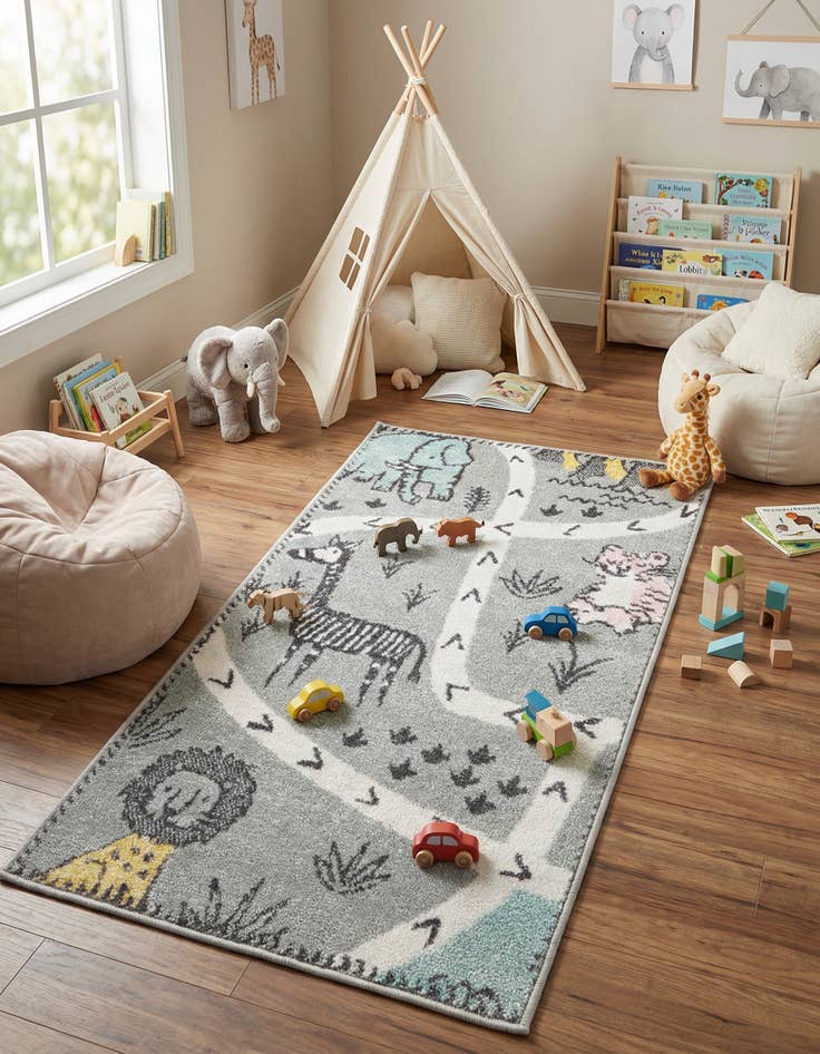 Detail image of 2' 2 x 4' Animals Whimsy Kids Runner Rug