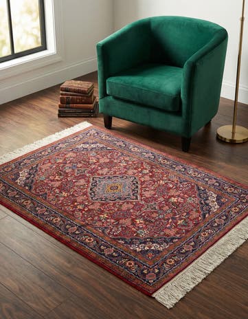 3' 4 x 4' 10 Hand Knotted Qom Persian Wool Rug