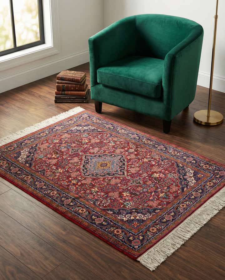 3' 4 x 4' 10 Hand Knotted Qom Persian Wool Rug