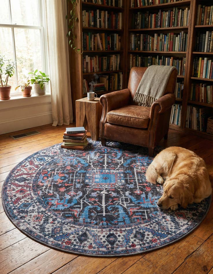 Detail image of 7' 3 x 7' 3  Washable Mangata Round Rug