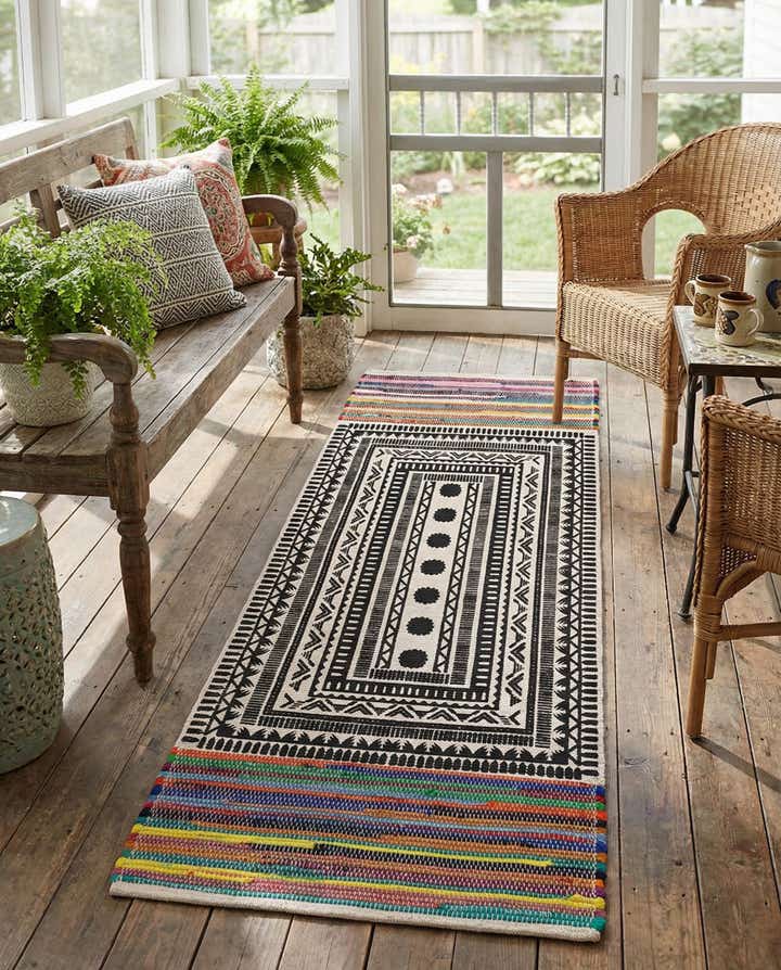2' x 6' 1 Hand Braided Chindi Cotton Runner Rug