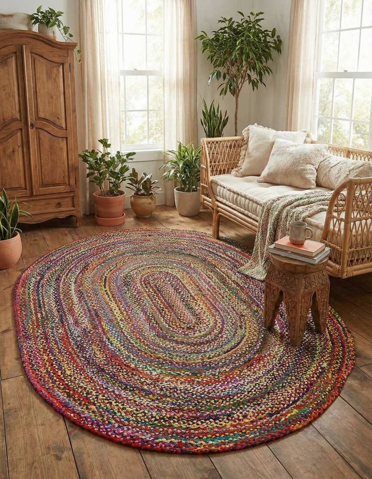 Detail image of 8' x 10' Handmade Braided Chindi Oval Rug