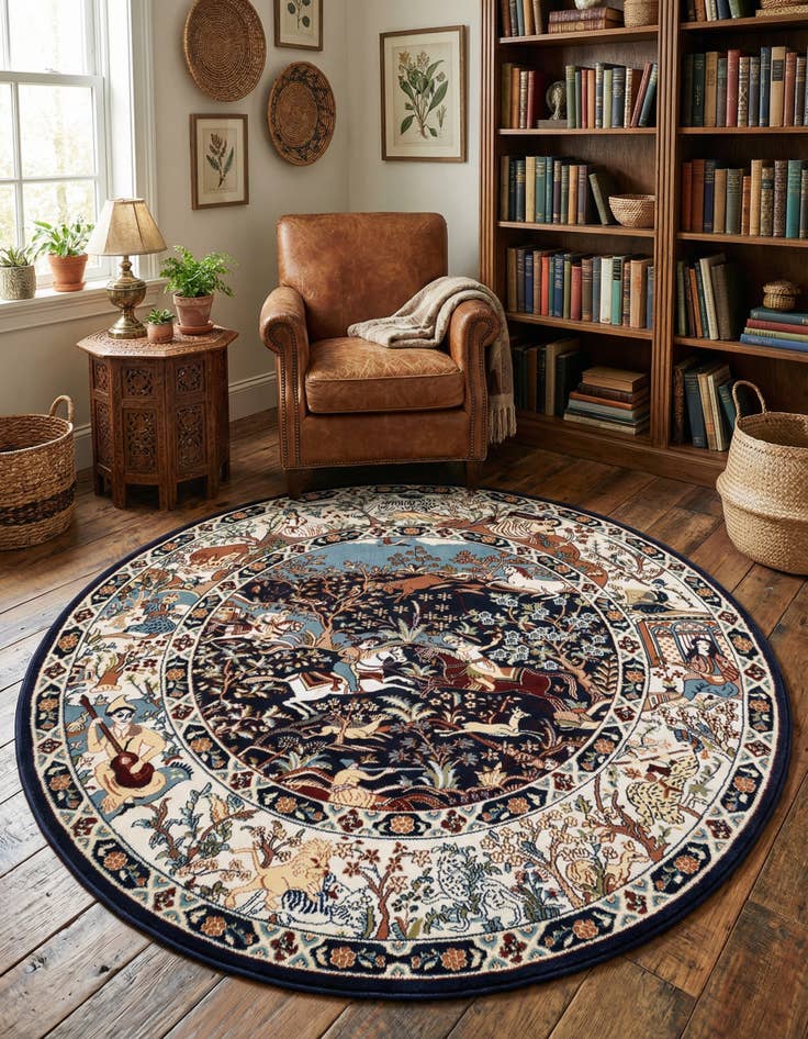 Detail image of 5' 3 x 5' 3 Nain Design Round Rug