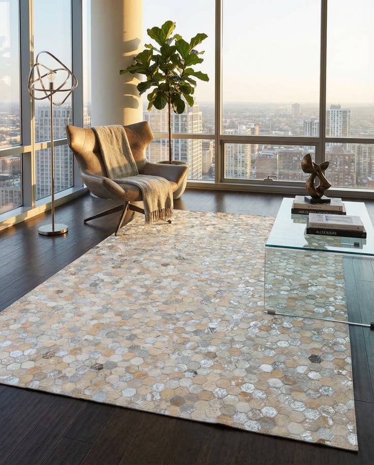 Detail image of 5' 1 x 8' Cowhide Leather Rug