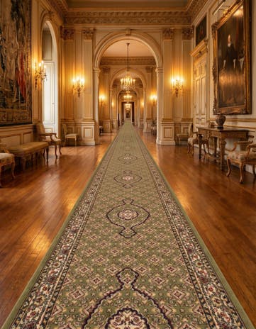 Green Tabriz Design Runner Rug