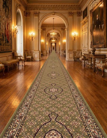 Green Tabriz Design Runner Rug