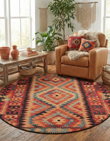 6' x 6' Easy-Clean Tribal Indoor / Outdoor Round Rug