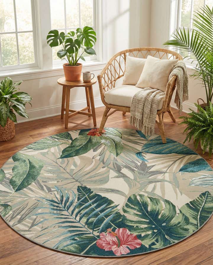 6' x 6' Easy-Clean Botanical Indoor / Outdoor Round Rug