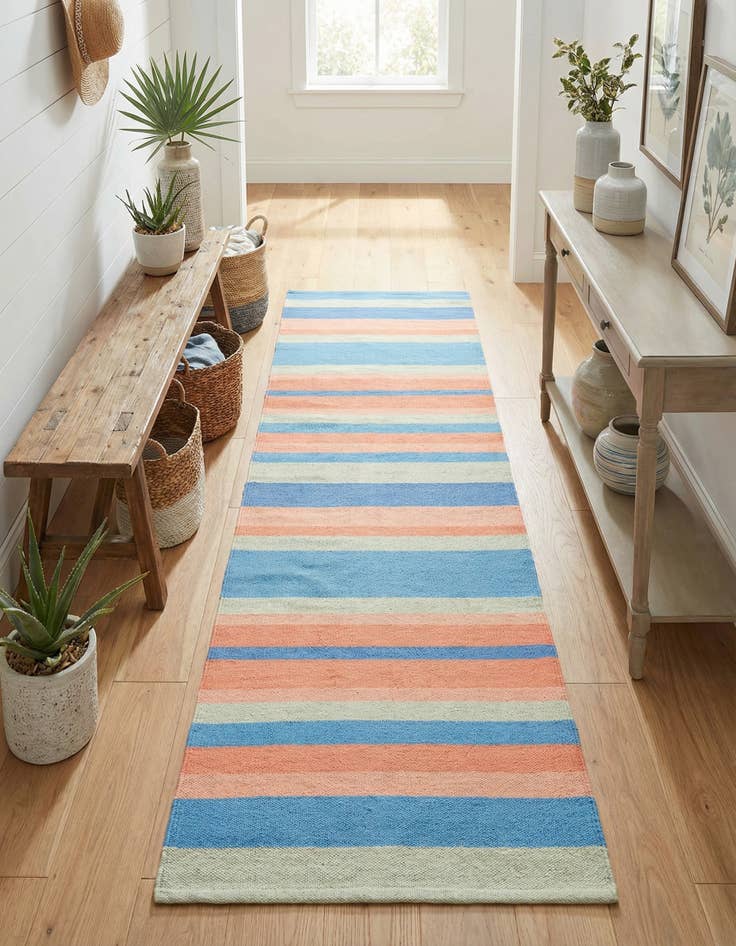 Detail image of 2' x 8'  Hand Woven Flatweave Cotton Dhurrie Runner Rug