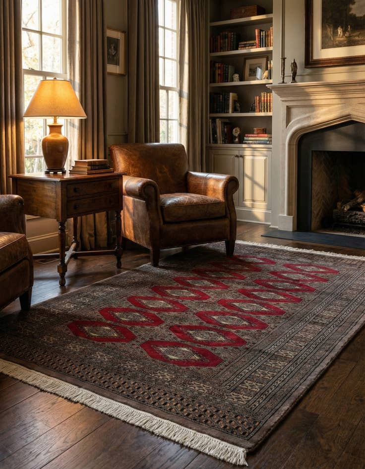 Detail image of 4' 2 x 6' 4 Hand Knotted Bokhara Oriental Wool Rug