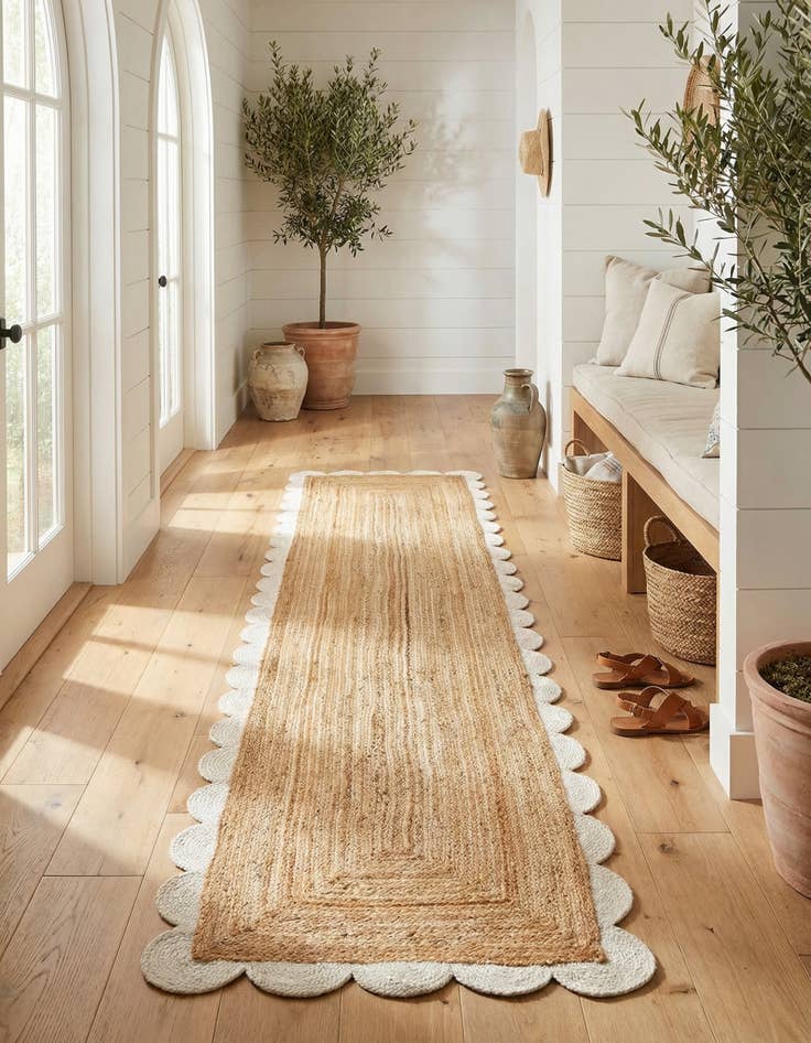 Detail image of 3' 3 x 14' 1  Hand Scallop Braided Jute Runner Rug