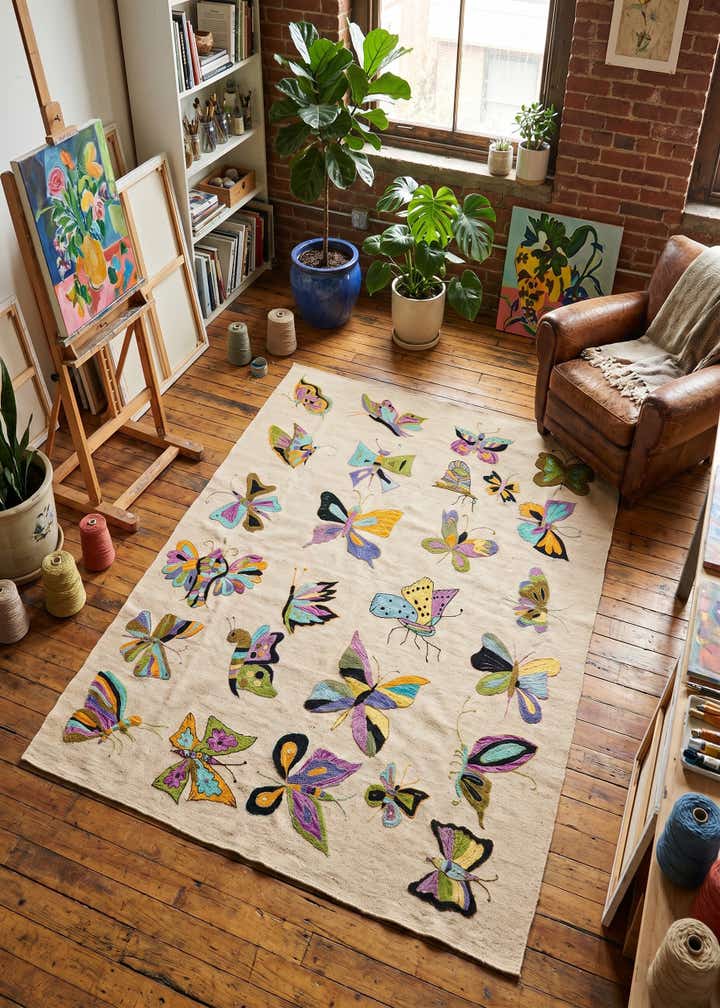 5' 1 x 6' 2 Hand Woven Kilim Suzani Wool Square Rug