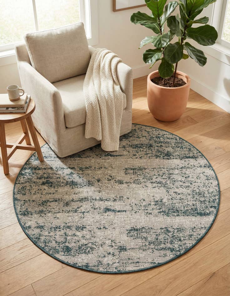 Detail image of 5' 3 x 5' 3  Washable Modern Indoor / Outdoor Round Rug