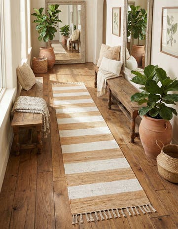 Beige Hand Woven Chindi Rag Runner Rug