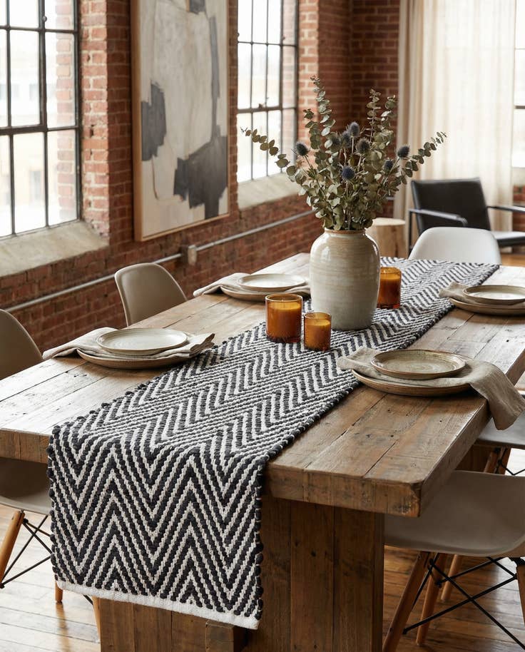 Detail image of 1' 2 x 10' Hand Woven Chindi Chevron Table Runner Rug