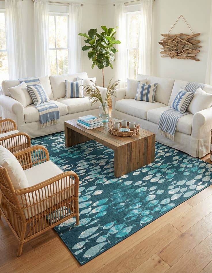 Detail image of 10' x 10' Easy-Clean Coastal Indoor / Outdoor Square Rug