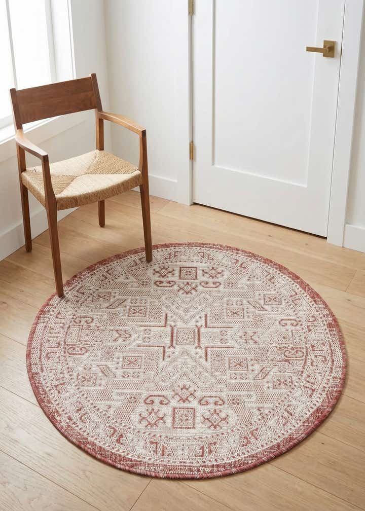 3' x 3' Easy-Clean Aztec Indoor / Outdoor Round Rug