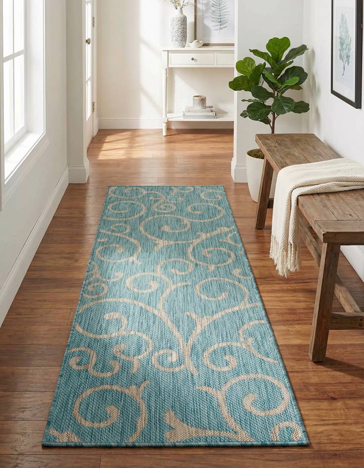 Detail image of 2' x 6' Washable Botanical Indoor / Outdoor Runner Rug