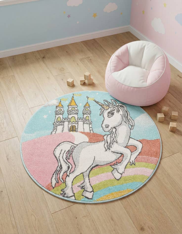 Detail image of  3' 3 x 3' 3 Unicorn Whimsy Kids Round Rug