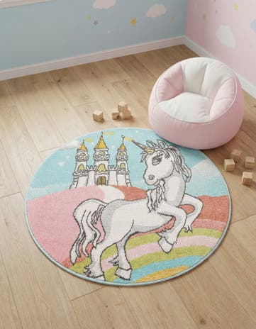 3' 3 x 3' 3 Unicorn Whimsy Kids Round Rug