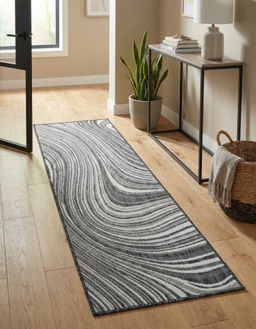 Charcoal Easy-Clean Modern Indoor / Outdoor Runner Rug