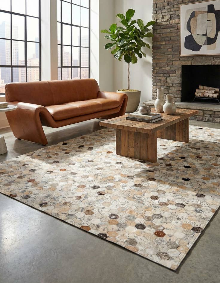 Detail image of 5' 2 x 8' Cowhide Stocks Rug