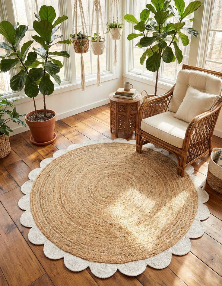 Detail image of 5' 1 x 5' 1 Handmade Scallop Braided Jute Round Rug